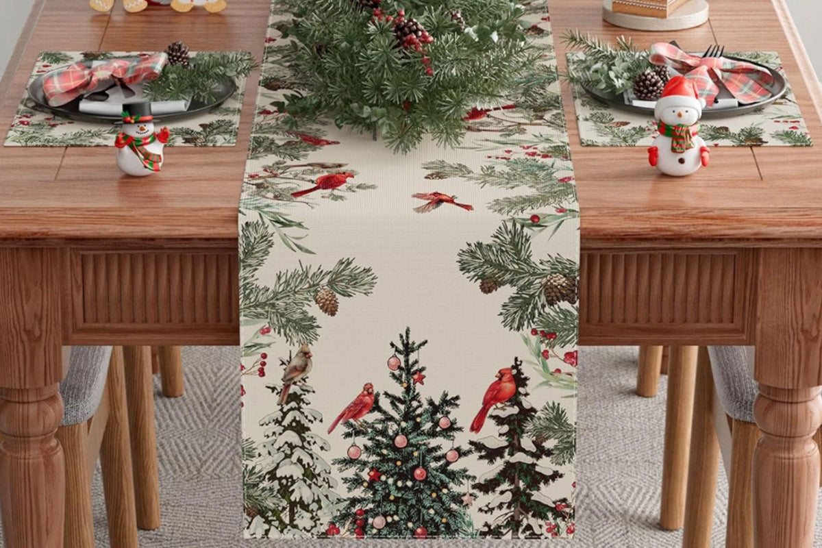 Linen Christmas Table Runner Long Farmhouse Holiday Home Kitchen Table Decorations