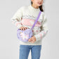 Girls Cute Plush Heart Unicorn Embroidery Zipper Crossbody Bag