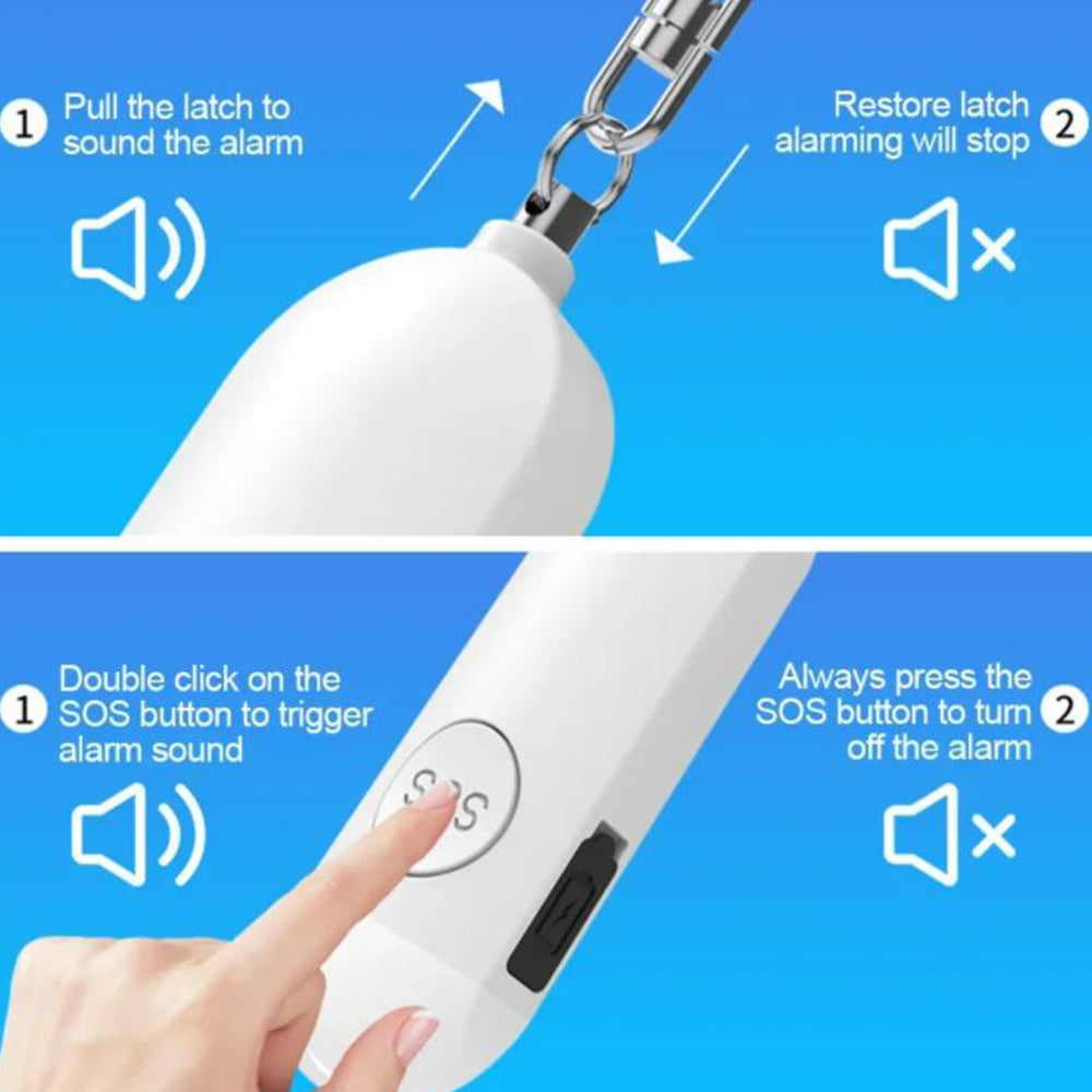 130dB Rechargeable Personal Alarm Keychain with LED Light