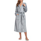 Women Robe Hood Flannel Fleece Full Length Bathrobe Shower Nightgown-Grey