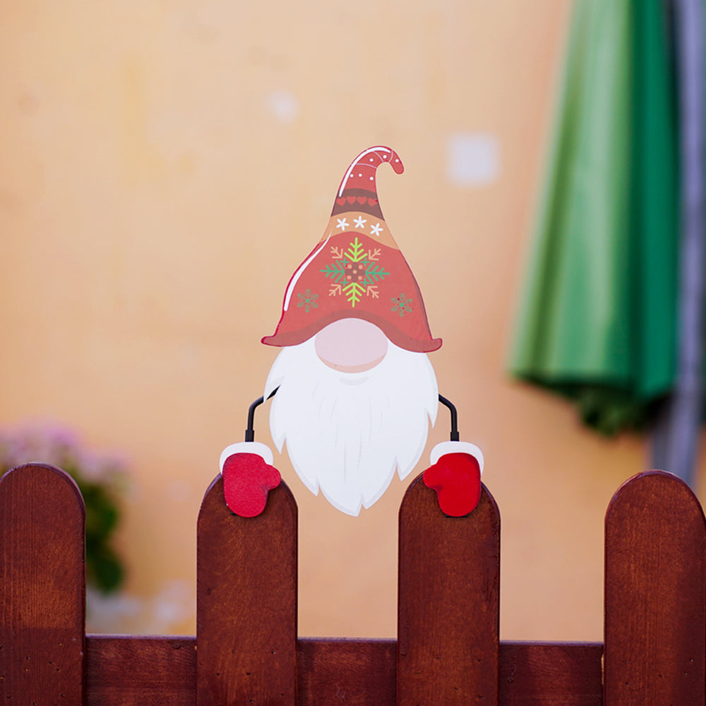 Christmas Fence Peeker Decoration Metal Xmas Outdoor Garden Fence Sign