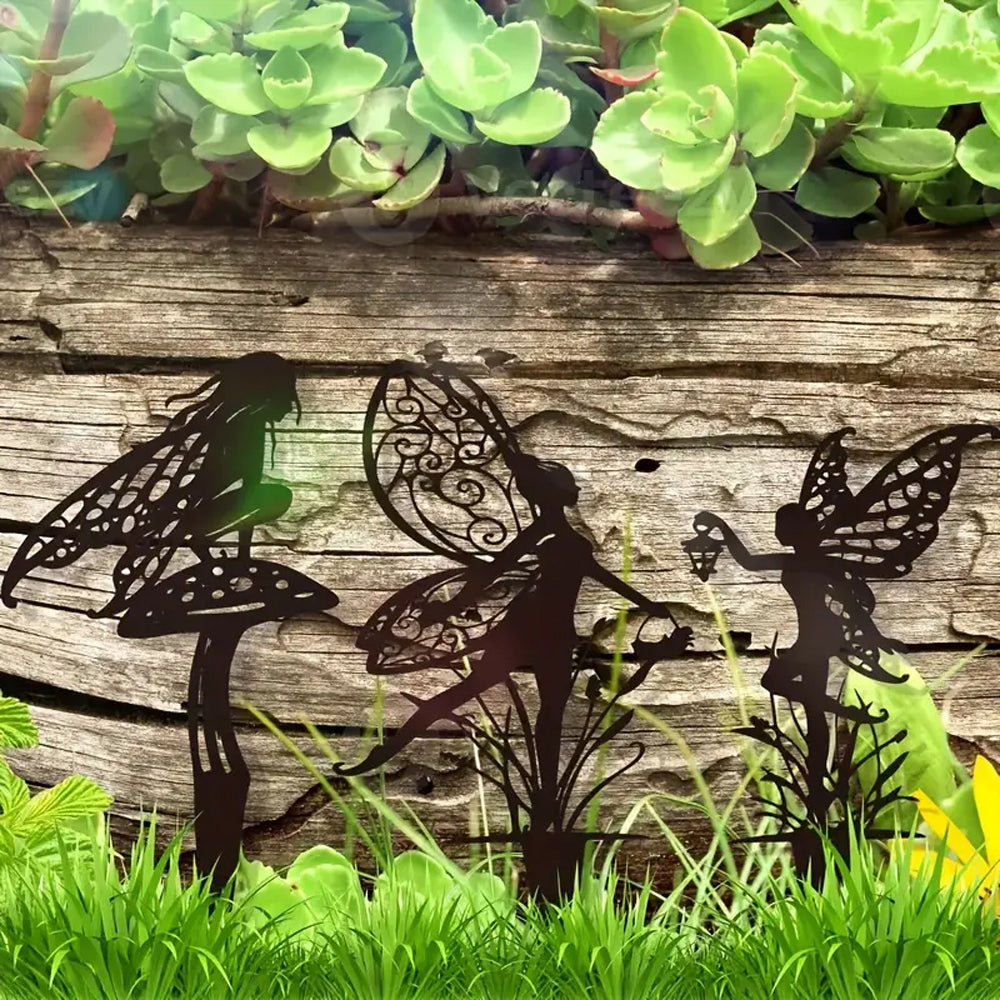 3Pcs Metal Fairy Silhouette Statue Sculpture Garden Yard Decorative Stake