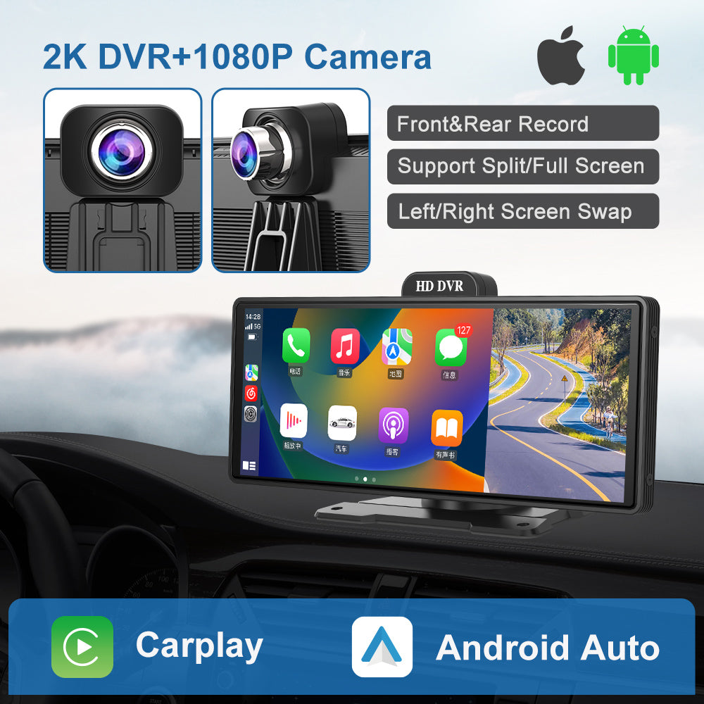 10.26 Inch 4K Portable Wireless Carplay Dual Car Recorder