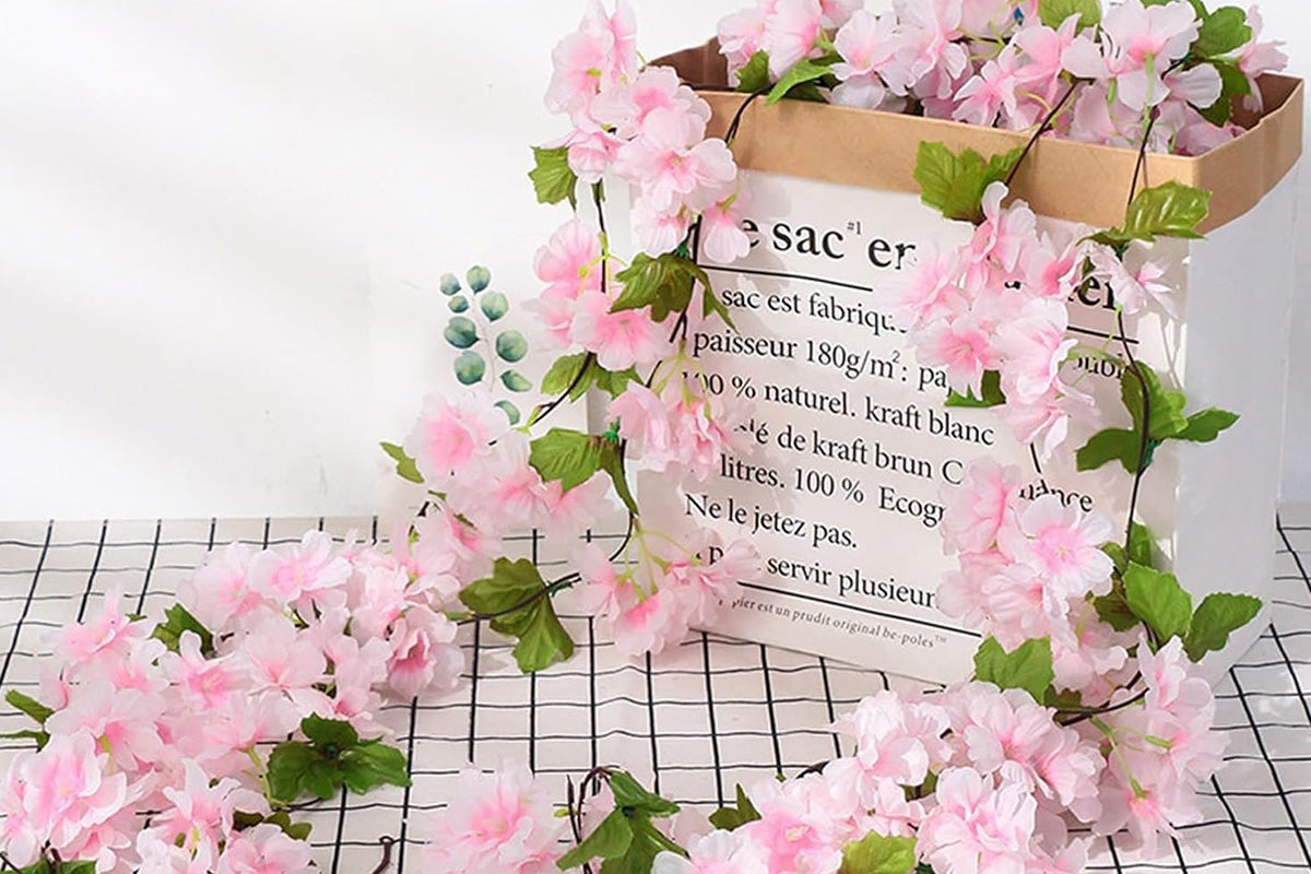 4Pcs Sakura Vine Artificial Silk Hanging Garland 2.3 m for Wedding and Home Decoration