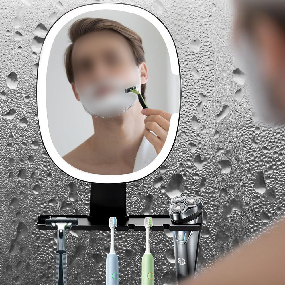 Bathroom Anti Fog Mirror with Lights Built In Shelf No Drilling Installation for Shower Room