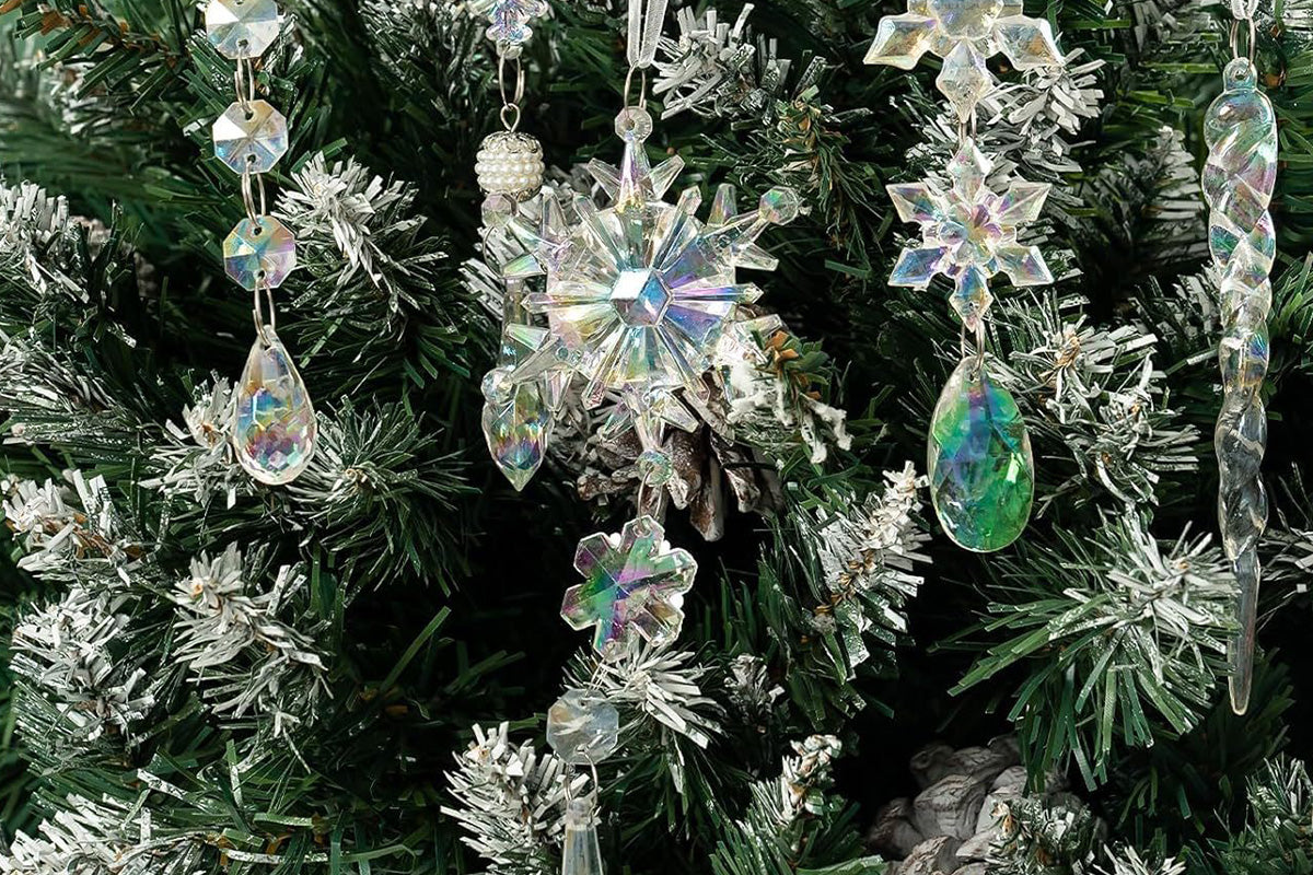18Pcs Hanging Acrylic Christmas Snowflake Icicle Drop Ornaments for Xmas Tree