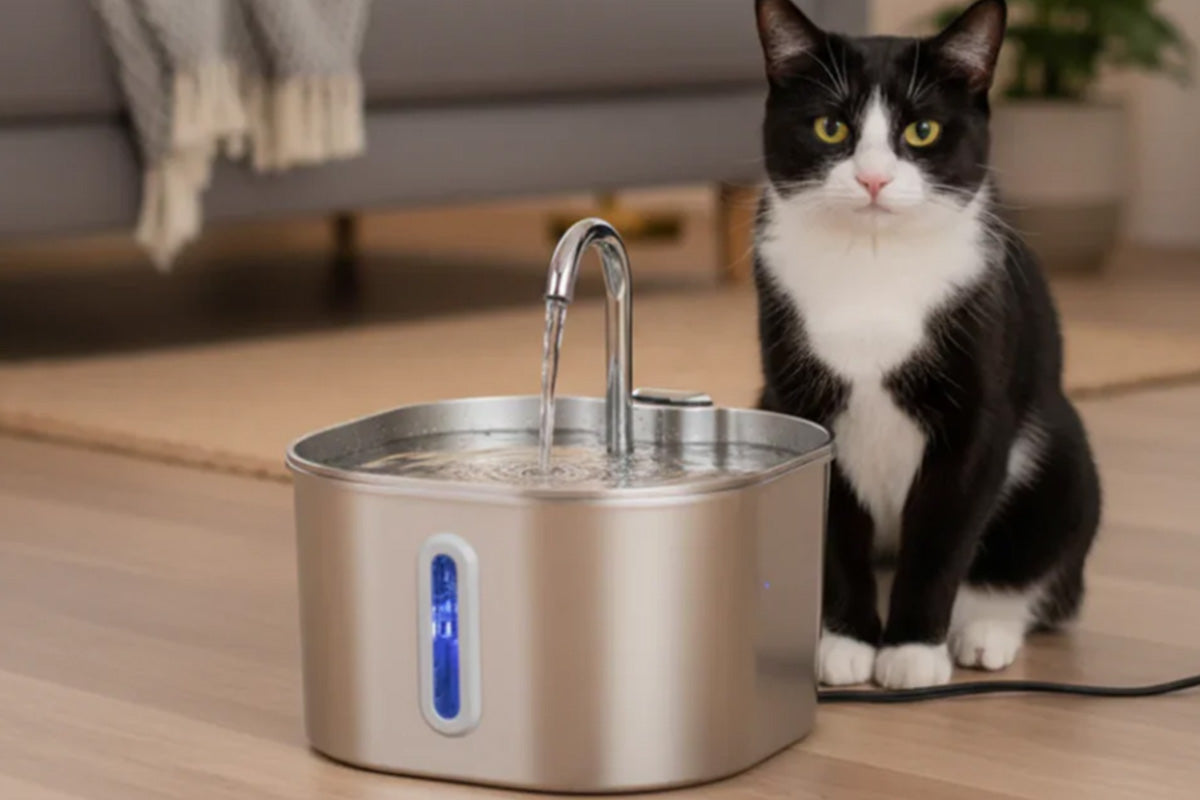 Automatic Pet Water Fountain USB 2.2L Stainless Steel for Cats and Small Animals