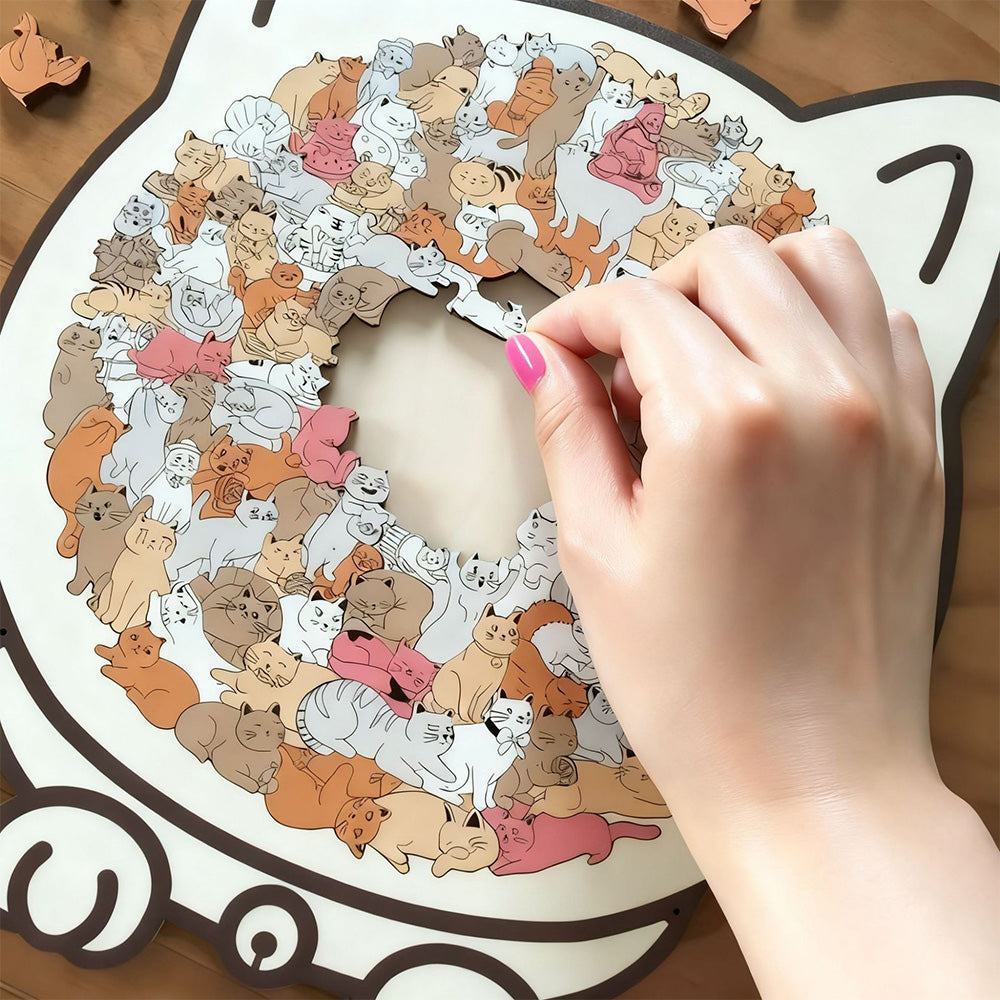 135 Pieces Colored Cat Shaped Wooden Jigsaw Puzzle With Stand For Cat Lovers