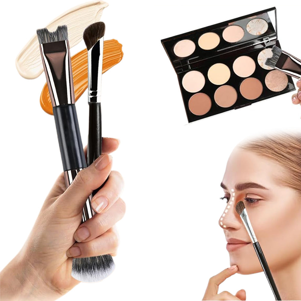Nose Contour Brush Set with 2-in-1 U-Shaped Brush and Angled Flat Brush