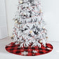 90/122CM Plaid Red-Black Christmas Tree Skirt with White Snowflake-Style 2