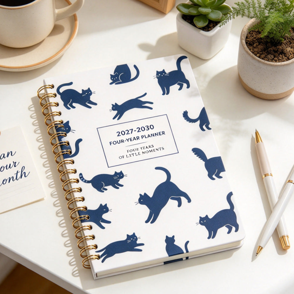 2027 to 2030 Four Year A5 Spiral Monthly Goal Planner Notebook