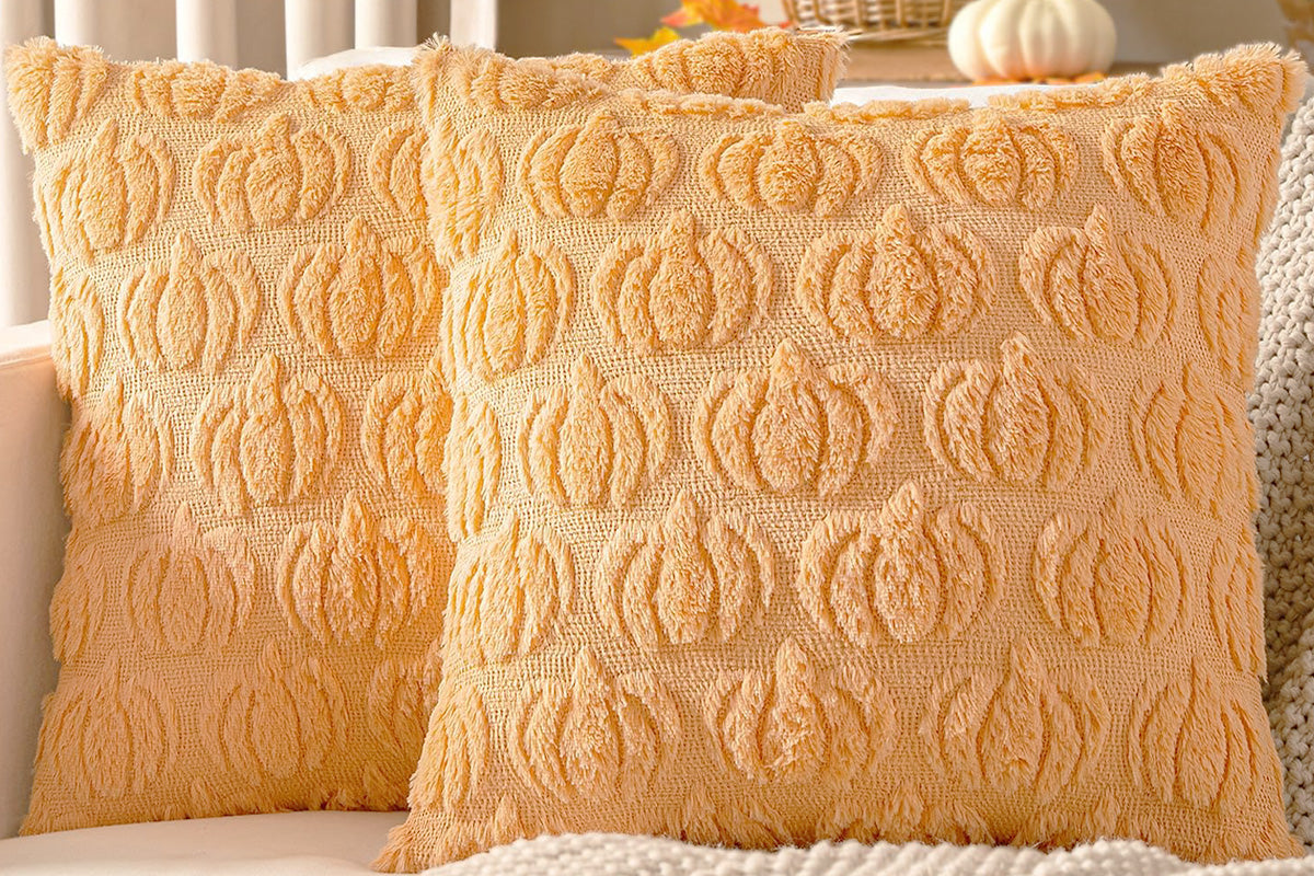 Fall Pillow Covers Halloween Pumpkins Faux Fur Pillowcase for Chair Sofa-Brown