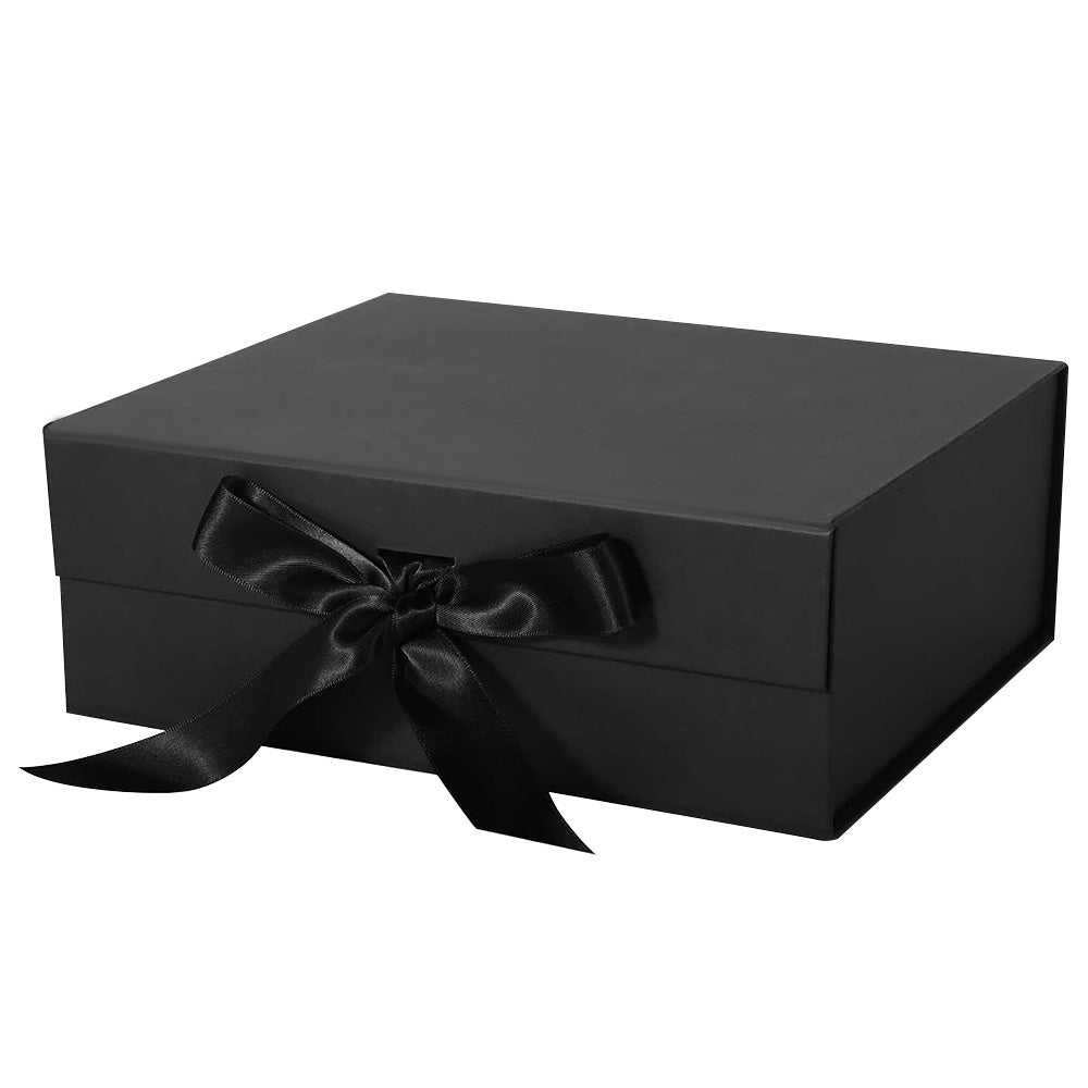 Luxury Foldable Gift Box with Easy Attached Lid and Ribbon-Black