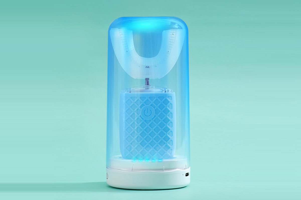 U-Shaped Automatic Electric Toothbrush with Sanitizing Cup-Sky Blue