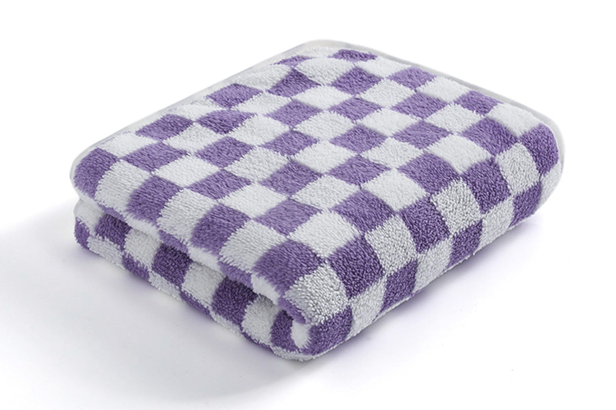 4 Piece Checkered Coral Fleece Towel Set Bath Face Towels
