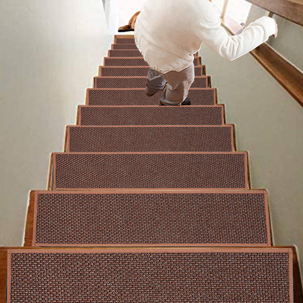 7Pcs Self-Adhesive Imitation Linen Non-Slip Stair Tread Carpet Mat