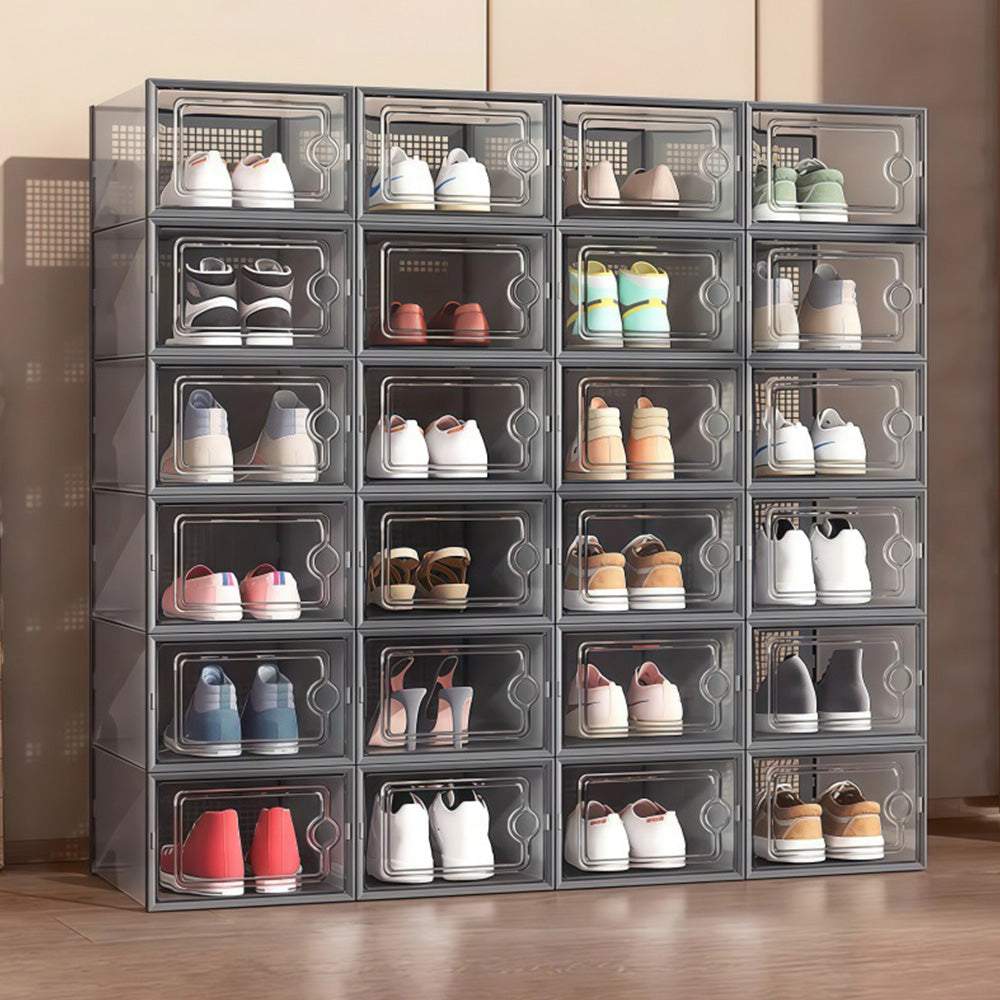 2 Pcs Clear Stackable Shoe Boxes Plastic Sneaker Containers for Closet Under Bed
