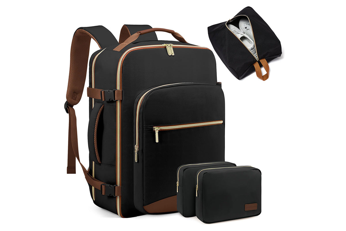 4-Piece Travel Backpack Set Weekender Essentials Backpack for Airplane Travel
