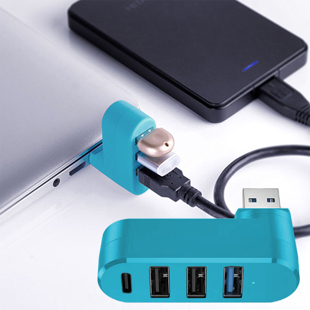 4-Port USB 3.0 Hub 180-Degree Rotating USB Splitter for Laptop Car