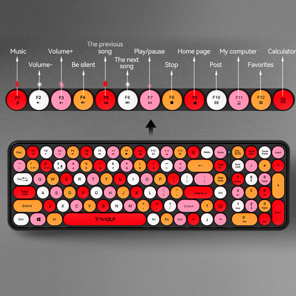 Colorful Round Key Computer Wireless Keyboard and Mouse Combo