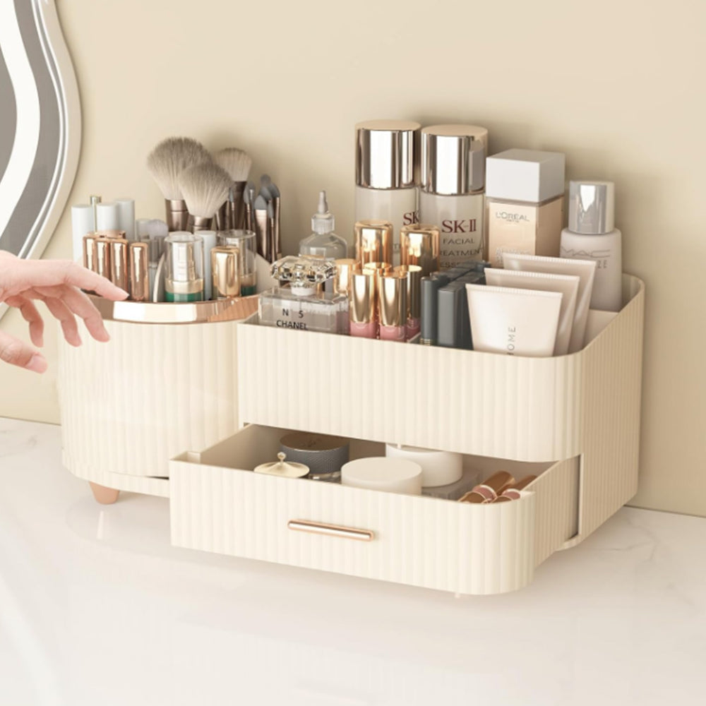 360 Degree Rotating Makeup Organizer for Brush Holder and Drawers
