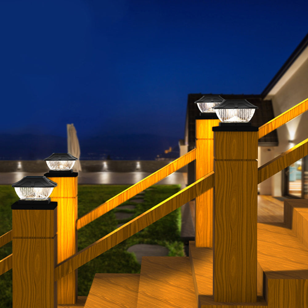 2Pcs 8LED 2 Modes Solar Powered Deck Fence Cap Lights for 4x4 5.5x5.5 Inch Posts