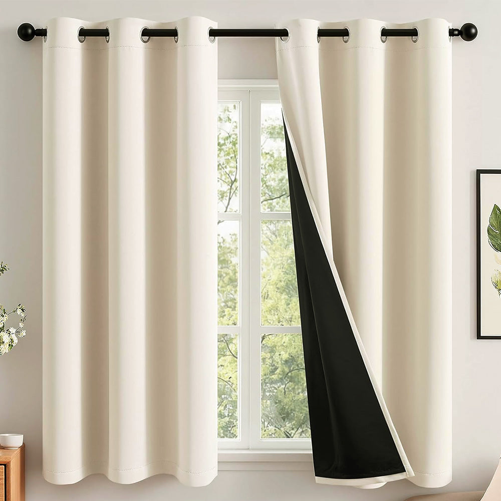 2 Pack 100 Percent Blackout Curtains with Black Liner for Bedroom Living Room and Office-Beige