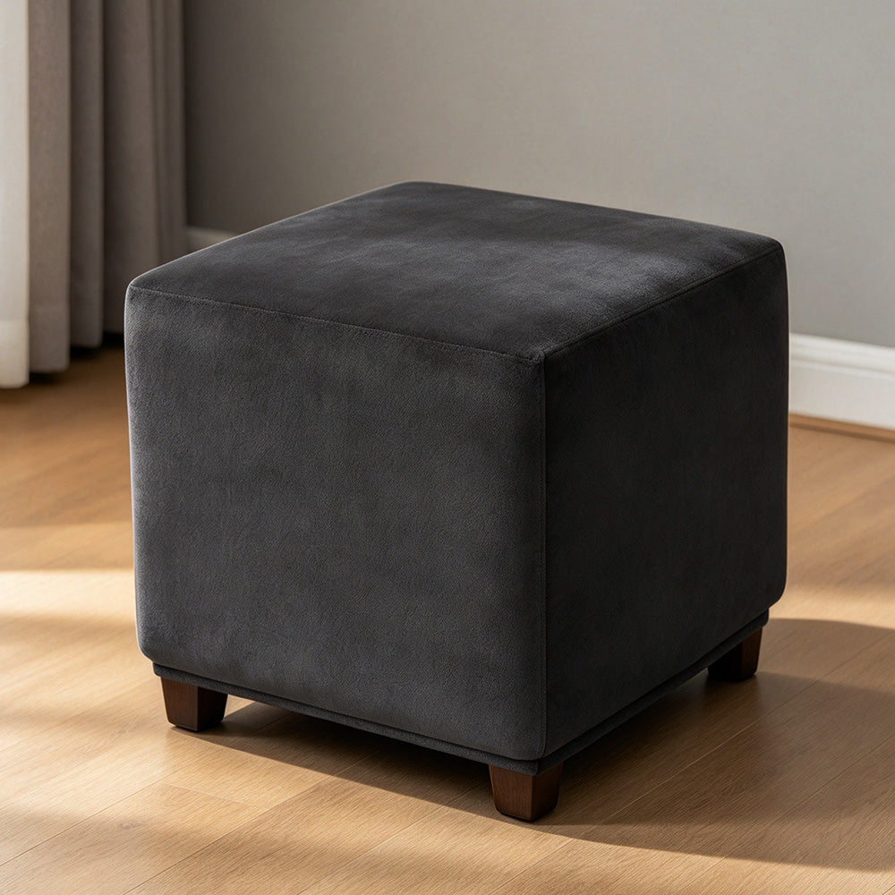 High Stretch Square Footstool Cover Machine Washable-Black