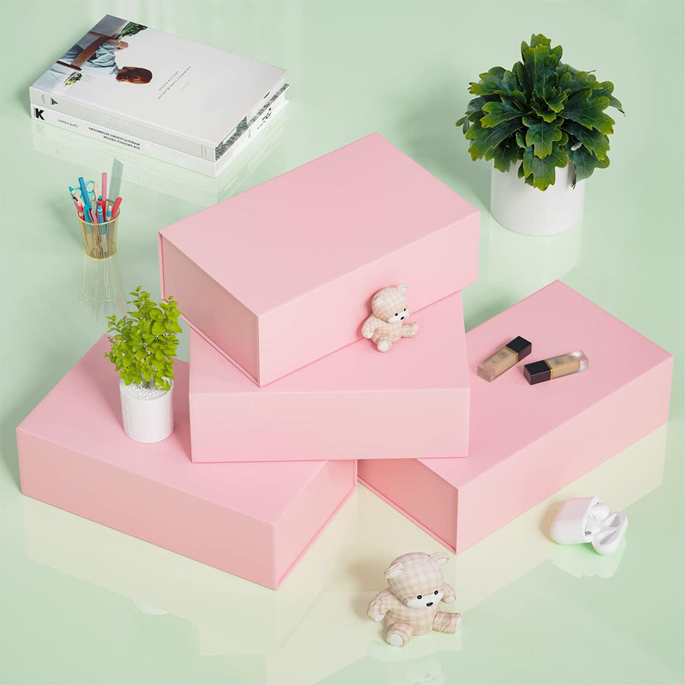 Easy Attached Foldable Cardboard Gift Box for Holiday Packaging-Pink