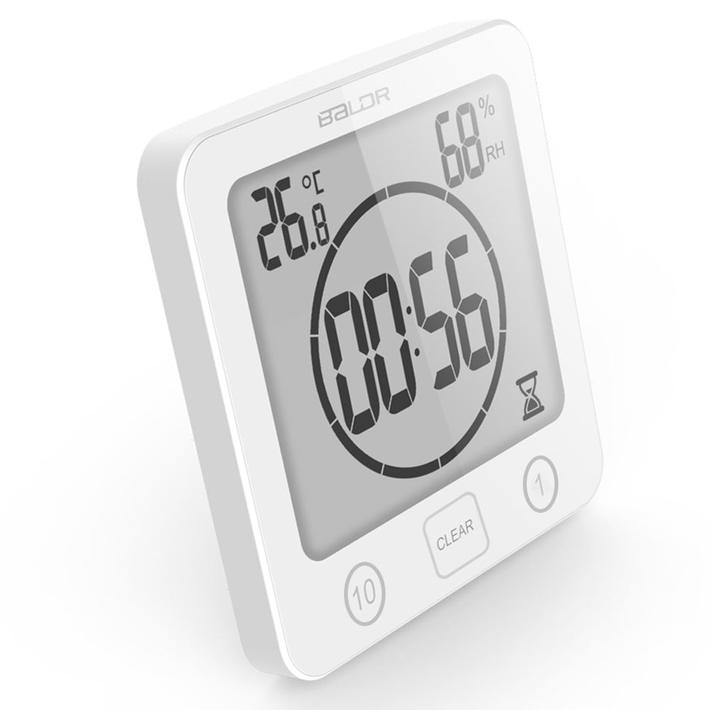 Digital Temperature Humidity Meter Water-Resistant Bathroom Alarm Clock