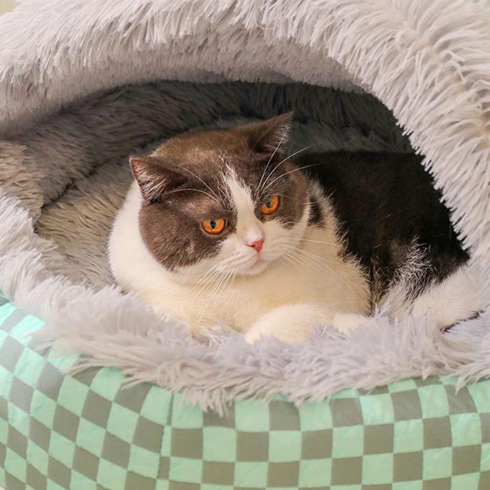 Plush Cushioned Hooded Winter Pet Bed
