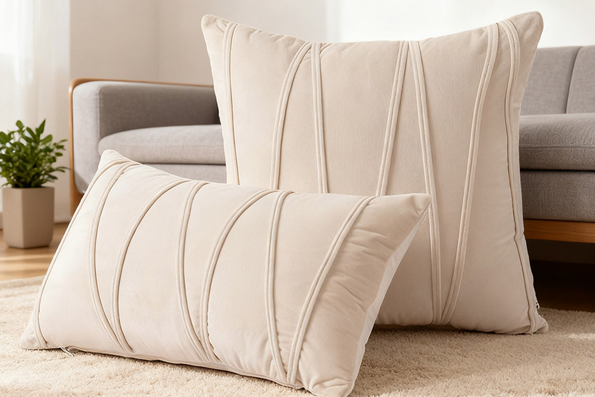 2PCS Velvet Bandage Stripe Cushion Cover Set Throw Pillow Cases for Sofa-Beige