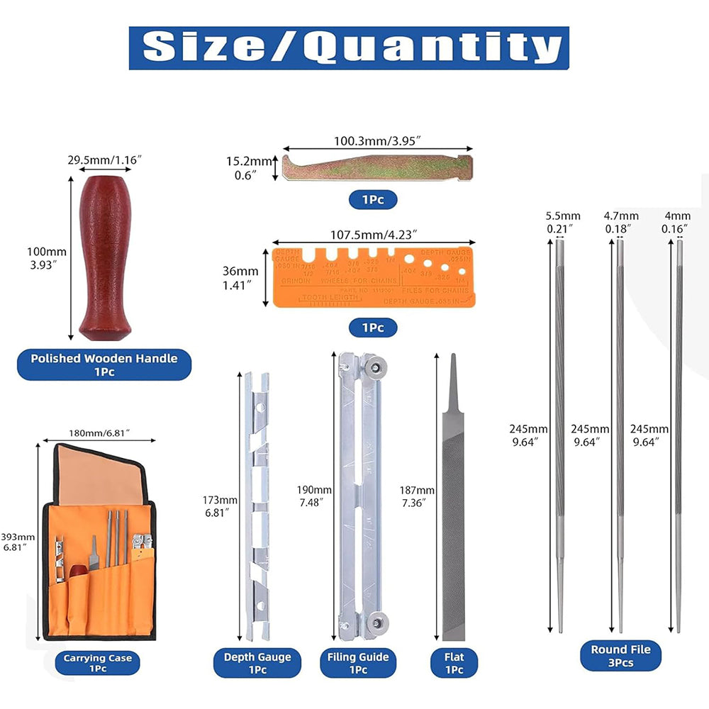 9Pcs Files Filing Tool with A Storage Chain Sharpener for Sharpen Saw File Set