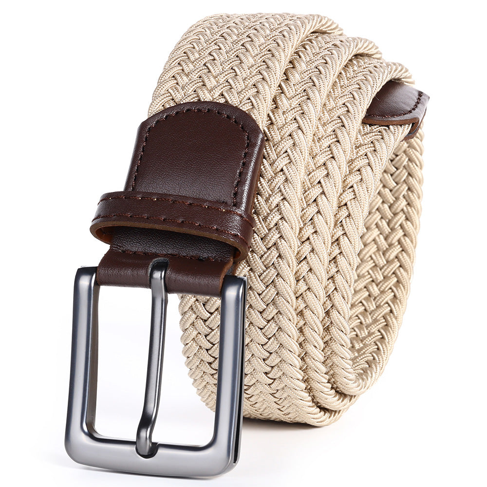 Elastic Braided Stretch Belt Adjustable Men Belt for Golf Pants Casual Shorts Jeans-Khaki