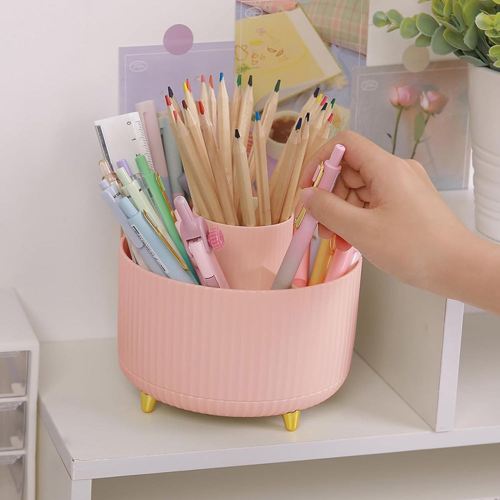 360 Degree Rotating Desk Organizer with 4 Slots For Pencil and Pen Holder