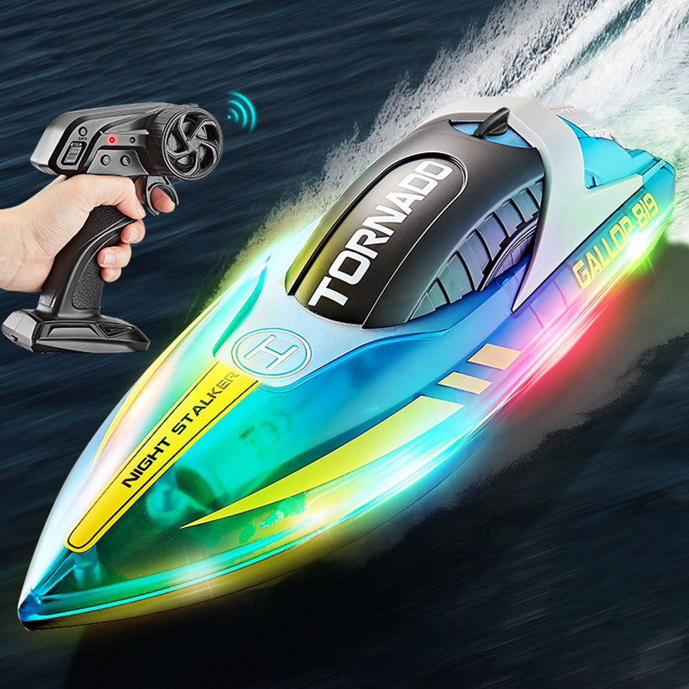 Rechargeable Water-resistant Remote Control Boat with Color LED Lights for Pool Lake