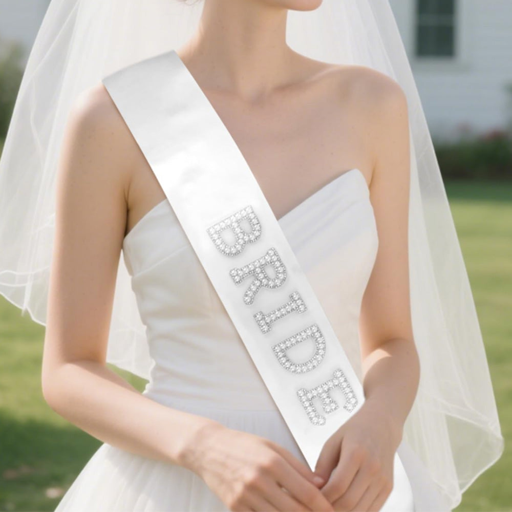 Bride Accessory Set with Veil Sash and Headband for Bachelorette Party Bridal Shower