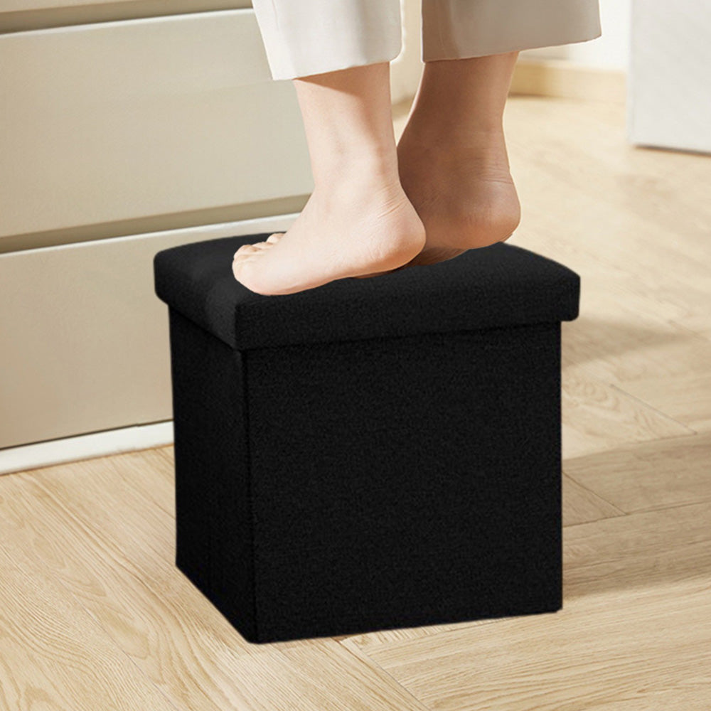 Foldable Storage Ottoman Shoe Bench with Thick Foam Lid-Black