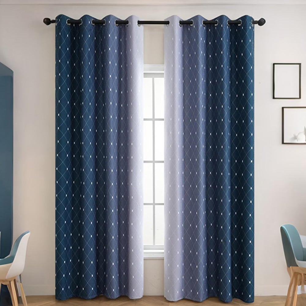 Blackout Curtain Gradient Color Curtains for Bedroom Living Room-Dark Blue