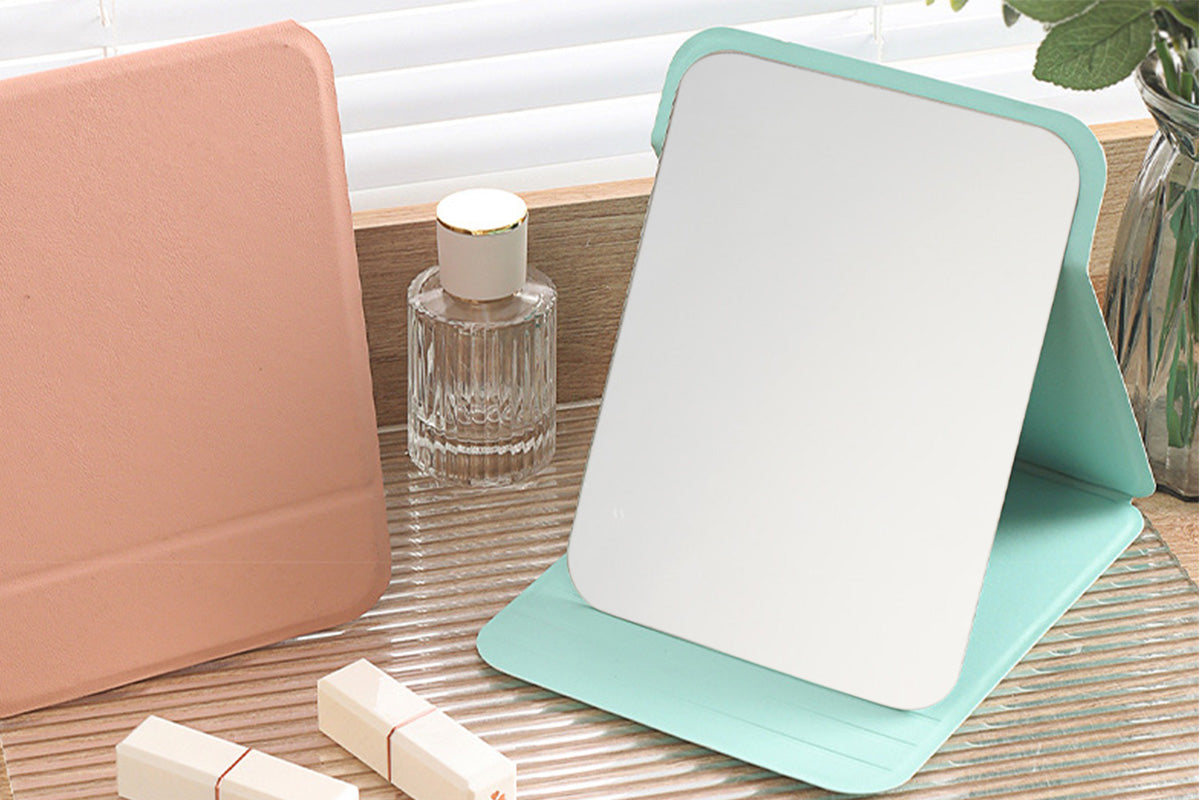 2-Pack Medium Foldable PU Leather Makeup Mirror Portable Travel Vanity Mirror