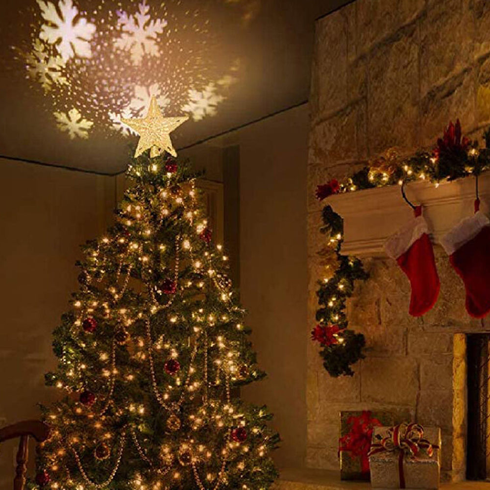 Glittery Gold Star Christmas Tree Topper with 6 Projection Effects