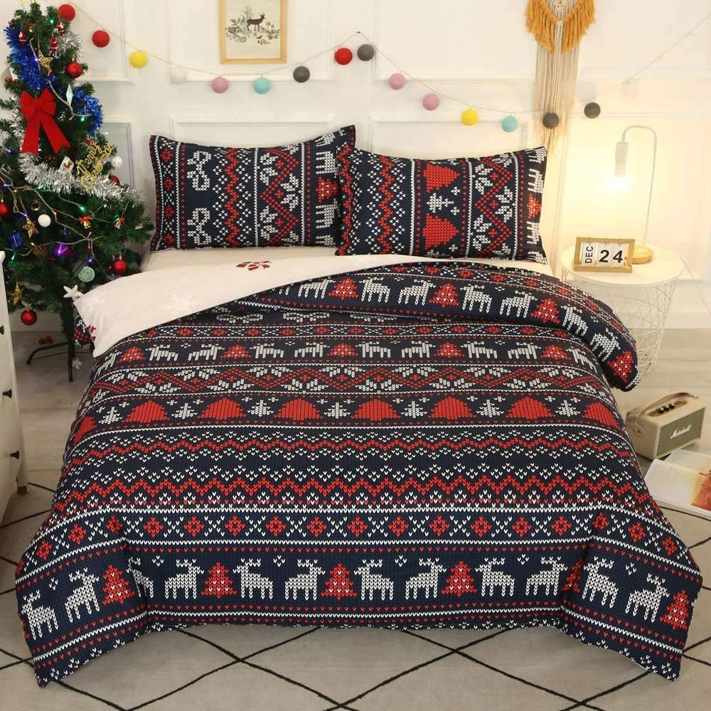 Christmas Pattern Quilt Duvet Doona Cover Set Single Double Queen King Size Bedding Set