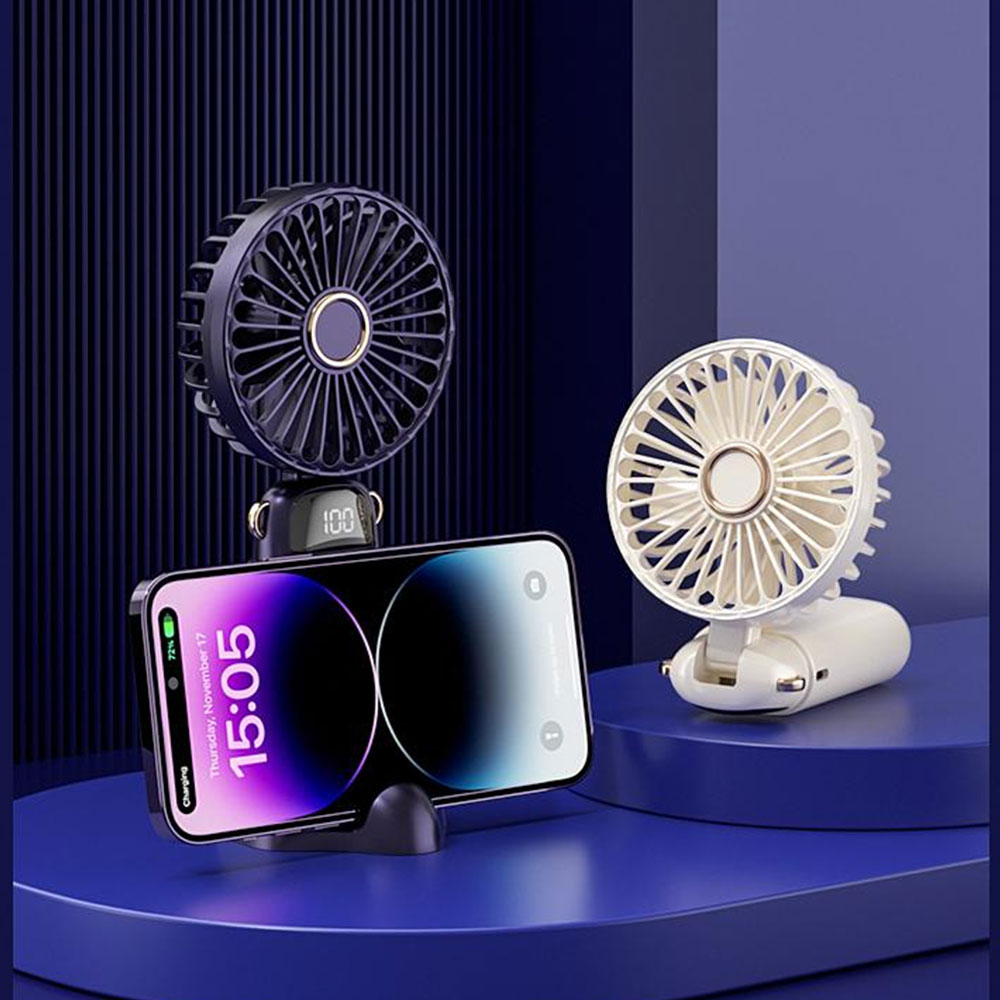 Handheld Fan With LED Display Foldable Hanging Neck Fan Rechargeable Portable Fan