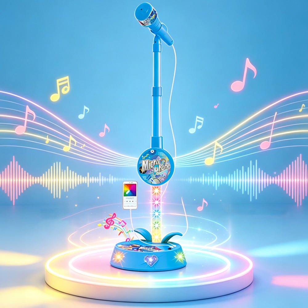 Adjustable Karaoke Microphone Toy with Stand and Flashing Lights for Youngsters