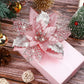 10Pcs Red Gold Poinsettia Artificial Christmas Flowers Xmas Tree Ornaments