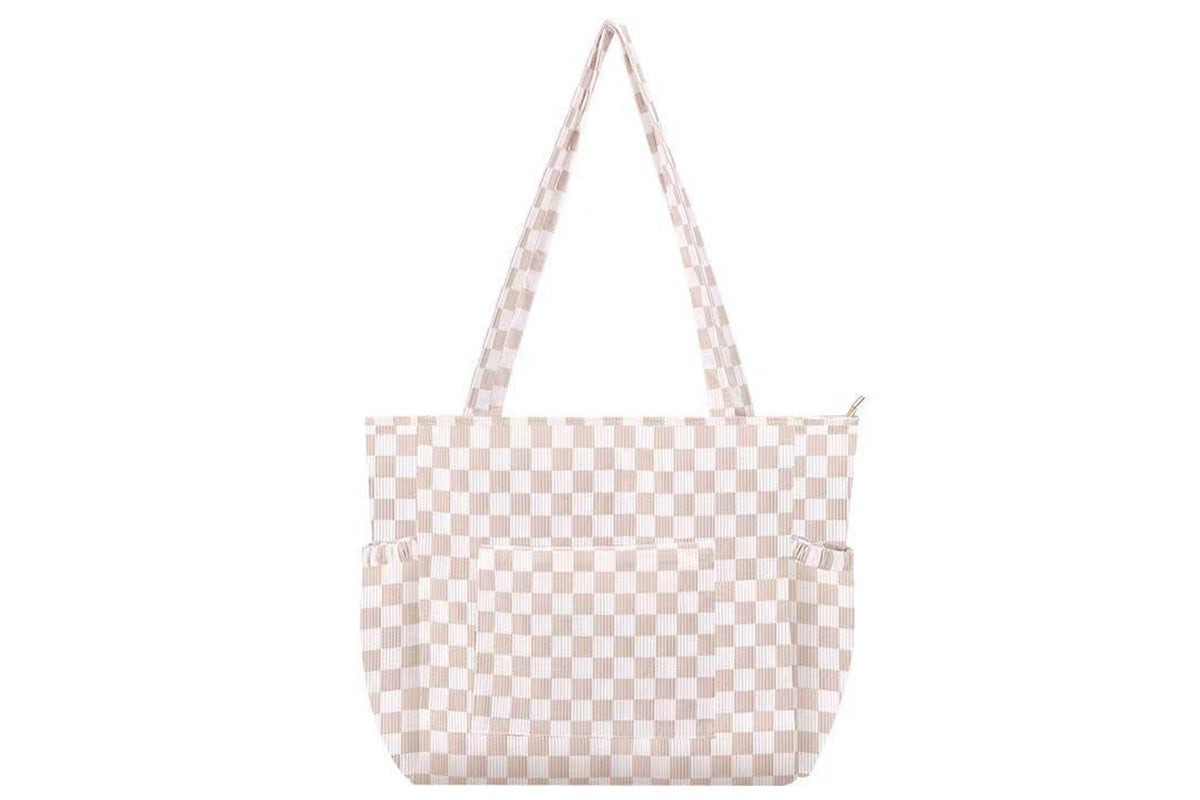 Corduroy Tote Bag with Side Water Bottle Pockets Large Shoulder Bag Casual Handbag