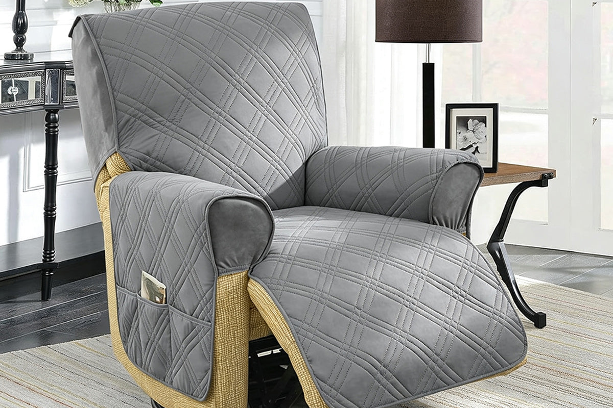 Water Resistant Quilted Recliner Chair Cover Anti-Slip Recliner Sofa Protector with Storage Pockets