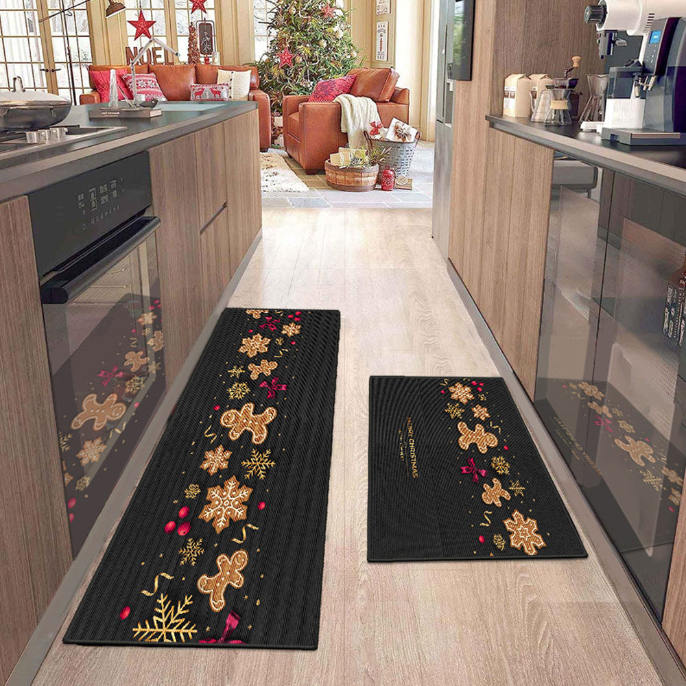 2Pcs Christmas Kitchen Washable Rectangular Floor Mat