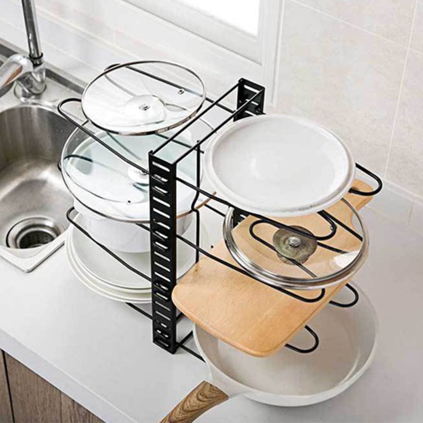 Adjustable 8 Tier Pan and Pot Lid Holder Rack