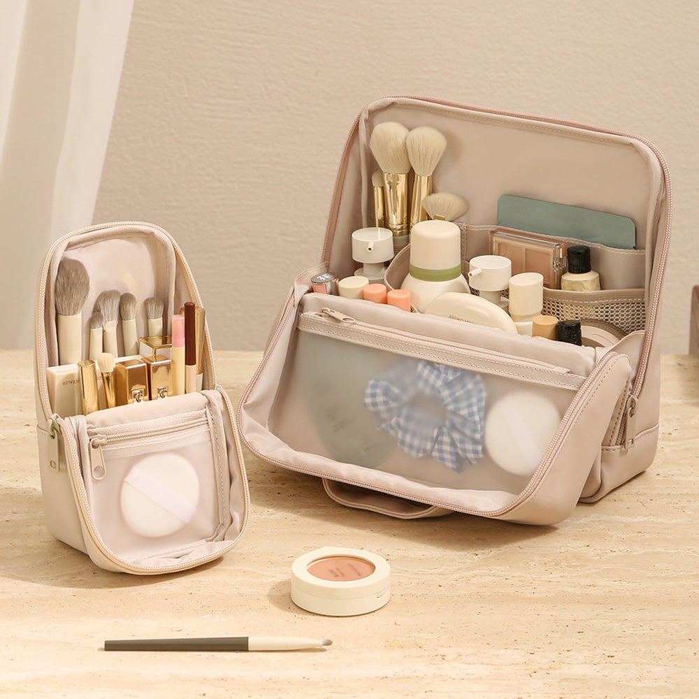 Portable PU Leather Standing Makeup Organizer Bag Makeup Brush Pouch